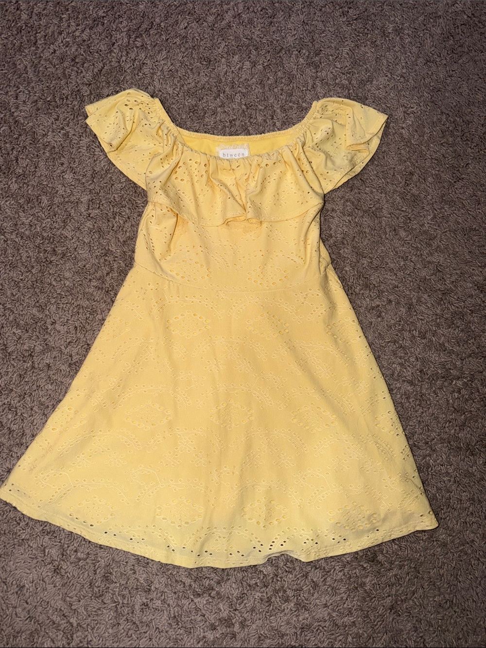 btween Yellow Eyelet Off-Shoulder Ruffle Dress